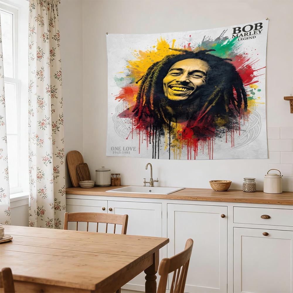 Bob Marley Reggae One Love Reggae Legend Polyester Wall Hanging Tapestry, Aesthetic Home Decor for Bedroom Dorm Photo Backdrop
