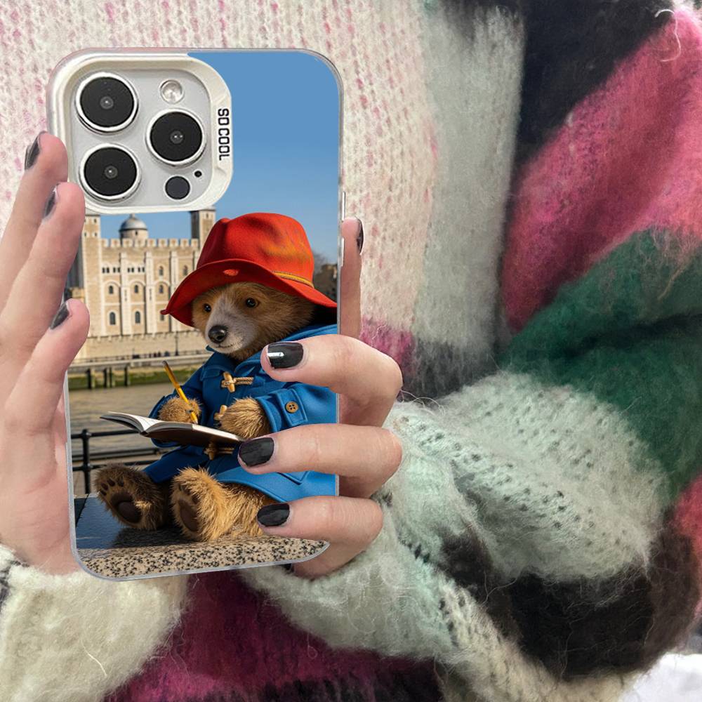 Cute P-Paddington B-BearS Colorful Phone Case Silver Suitable For iPhone 12 11 13 14 15 16 17 Max Pro Plus X XR XS