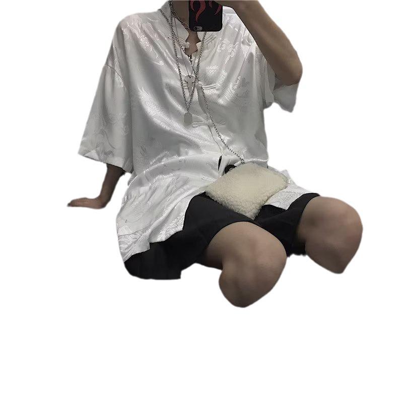 Men's Retro Chinese Tang Suit Short-Sleeved Dragon Pattern Shirt - National Trend Couple's Casual All-Match Jacket