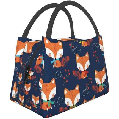 Geantă de prânz portabilă izolată, cu vulpe drăguță de desene animate, impermeabilă, tip tote, geantă bento pentru femei, copii, birou, școală, drumeții, plajă, picnic, pescuit