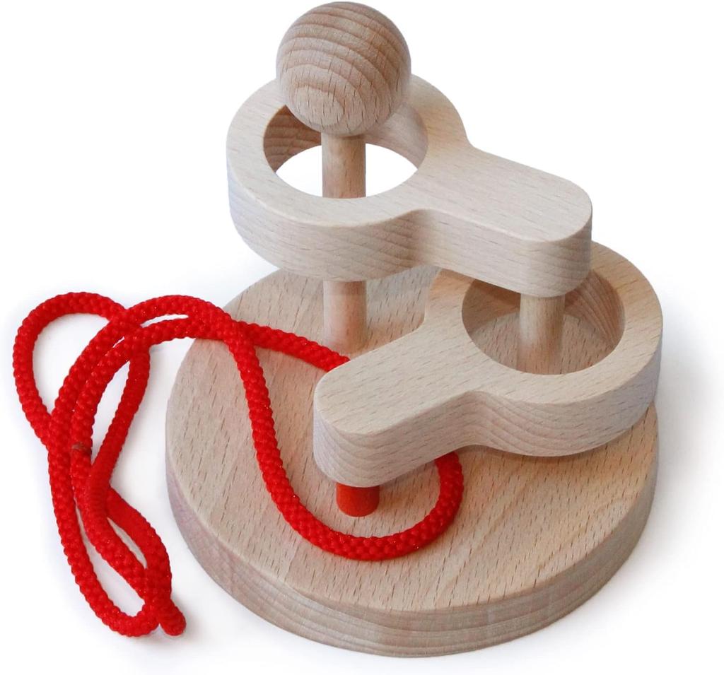 3D Puzzle Ring (2-Tier) - Japan Good Toy Award Winner, Made in Japan, Wooden Toy, Brain Teaser, Brain Training Game, Wooden Threading Puzzle, Brain