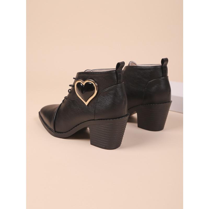 Vintage Lace-up Love Decoration High Heeled Shoes Women's 2025 Fall New Plus-size Professional Low-top Shoes