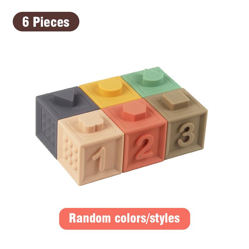 

Soft Silicone Block Toy Soft Cubes Stacking Tower Bath Teether Rattles Building Blocks Montessori Educational Toys Newborn Gift