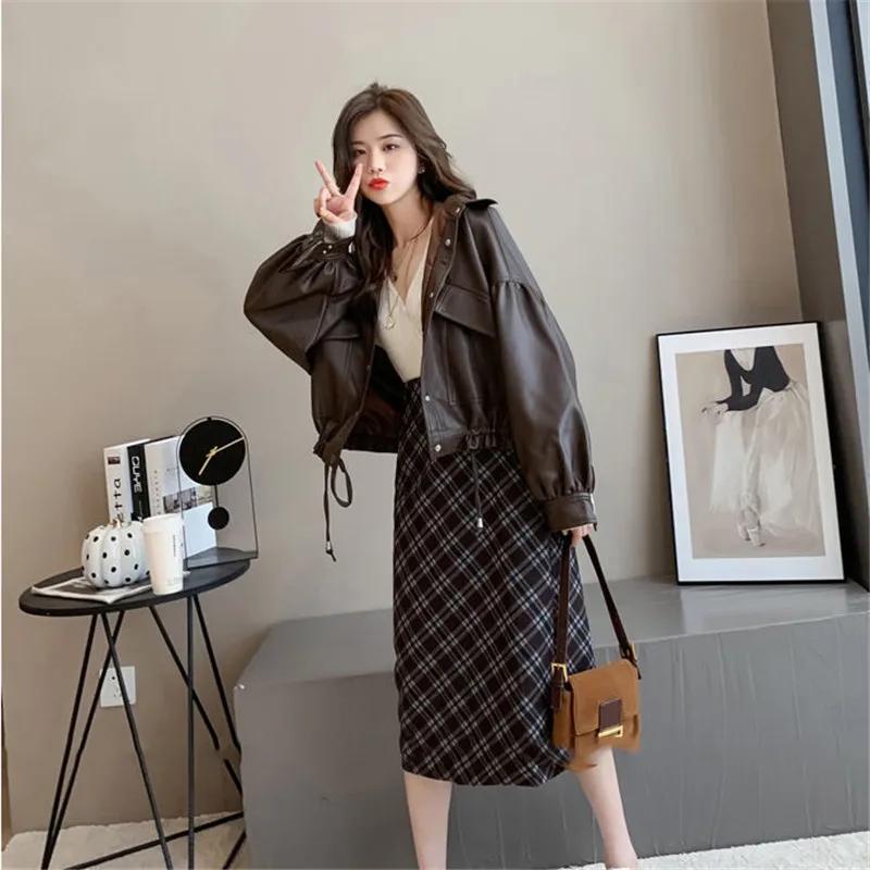 Jesienno-zimowa kurtka ze sztucznej skóry damska Oversize PU Płaszcz Luźny Casual Streetwear Kobieta Kardigan