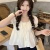 Koreansk Puffärmad Liten Dam Sommarblus - Kort Dockstil Fransk Topp