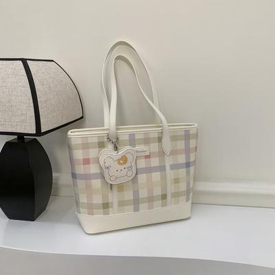 Large Capacity Fresh Plaid Tote Bag Women's New Niche Leisure Shoulder Bag Commuter Class Bag