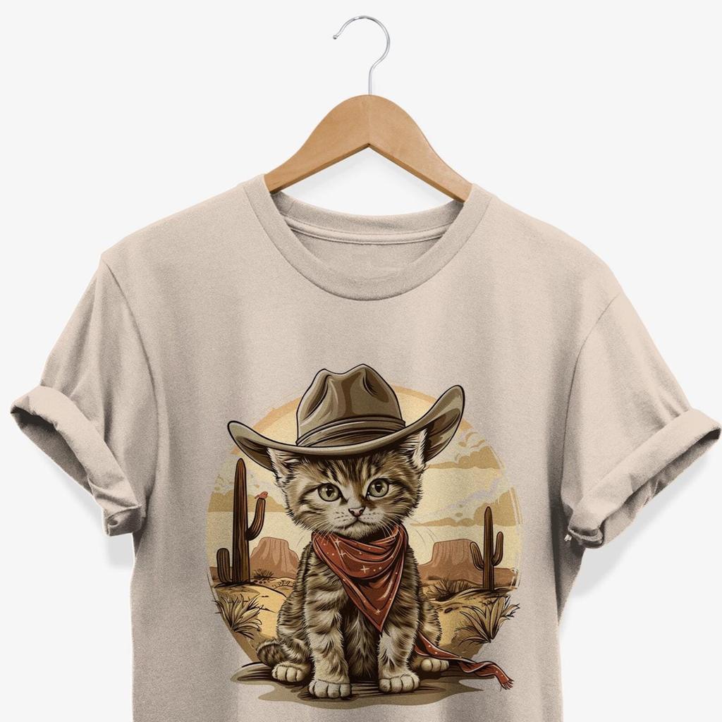 Vintage Western Cowboy Cat T-shirt, Retro Kitten Graphic Tee, Funny Ranch Cat Lovers Gift