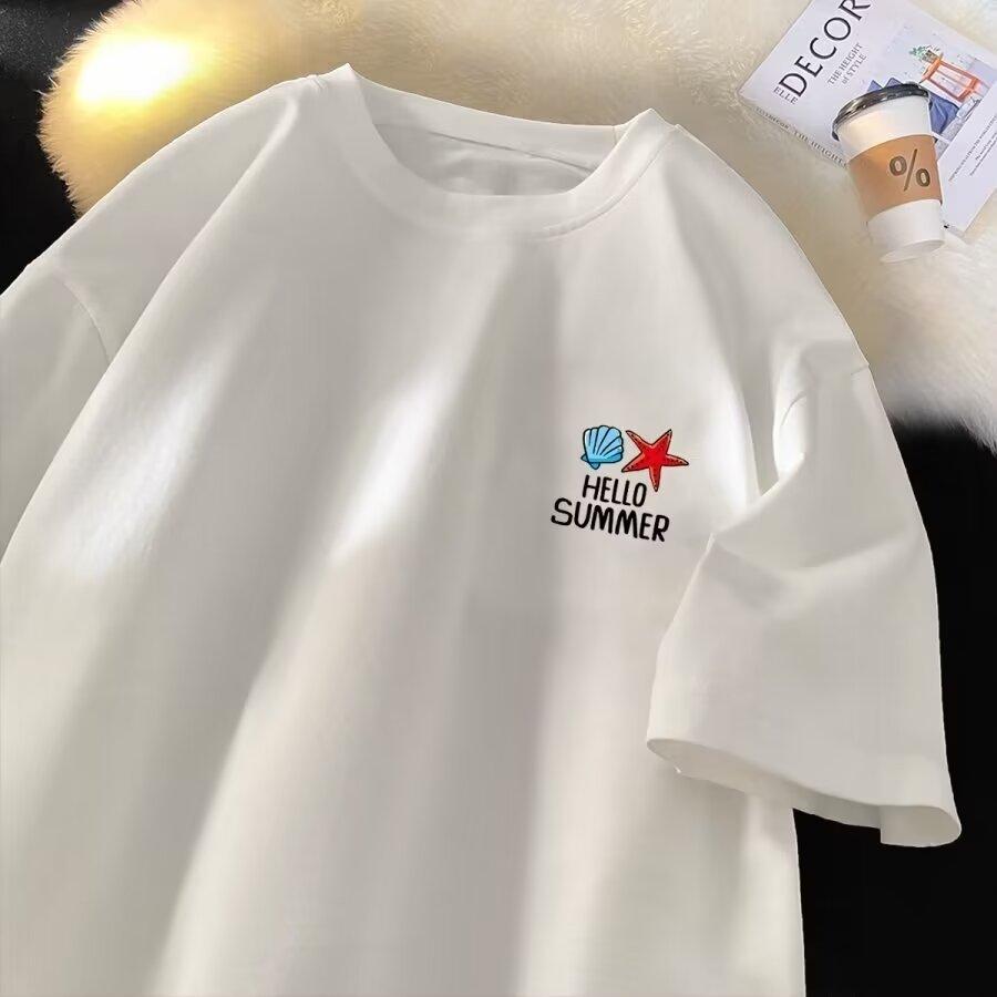 Men'S Trendy Letter Round Neck Printed Short Sleeved T-Shirt For Summer Ins Loose Casual Top