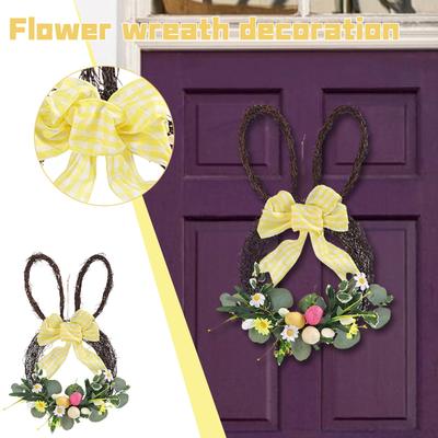 Easter Bunny Shape Natural Rattan Berry Egg Decoration Egg Door Hanging Background Decoration Wreath