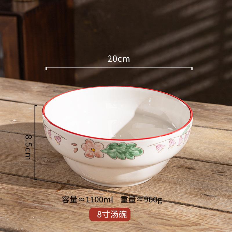 Festliches Geschirr im Retro-Stil, Weihnachtsgeschenke für das chinesische Neujahr, Haushaltsteller mit Blumenmuster, Keramikschüsseln, Suppenschüsseln mit großem Fassungsvermögen, Zweiohrschüsseln