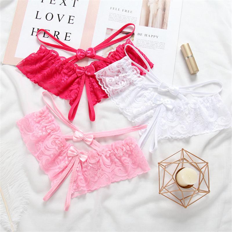 Sexy Crotch Opening Women's Panties Lingerie Lace Bowknot G-string Thong Floral Temptation Underwear for Ladies Erotic Pantys
