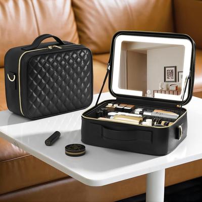 12-Inch Portable Cosmetic Storage Bag with Light, Large Capacity Makeup Case