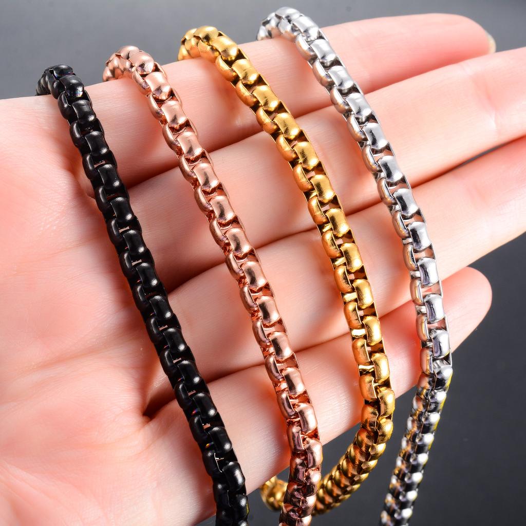 2/3/4/5mm Men's Box Chain Stainless Steel Necklace Choker for Women Copper/Gold/Black/Rose Gold Color 14 - 40 Inch Metal Jewelry