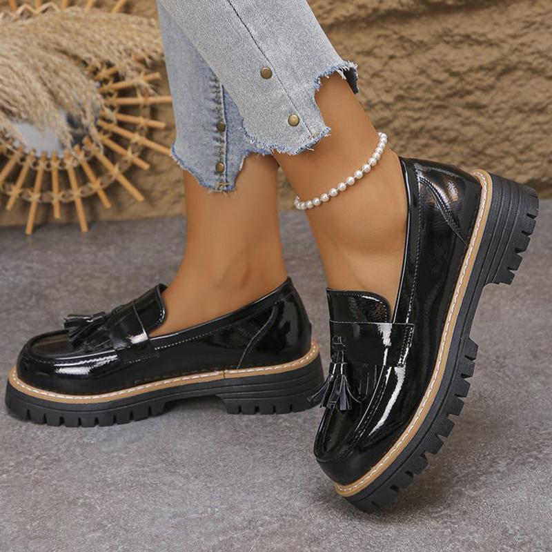 Casual Tassel Solid Loafers Shoes for Women Spring Autumn 2025 Round Toe Women's Loafers Square Heel Shoes Woman