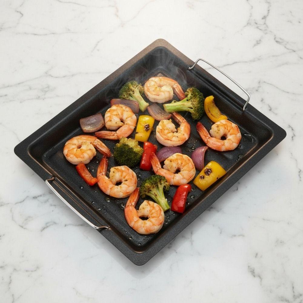 Striped Groove Grilling Tray with Handle Grilled Fish Platter Outdoor BBQ Grill Pan Camping
