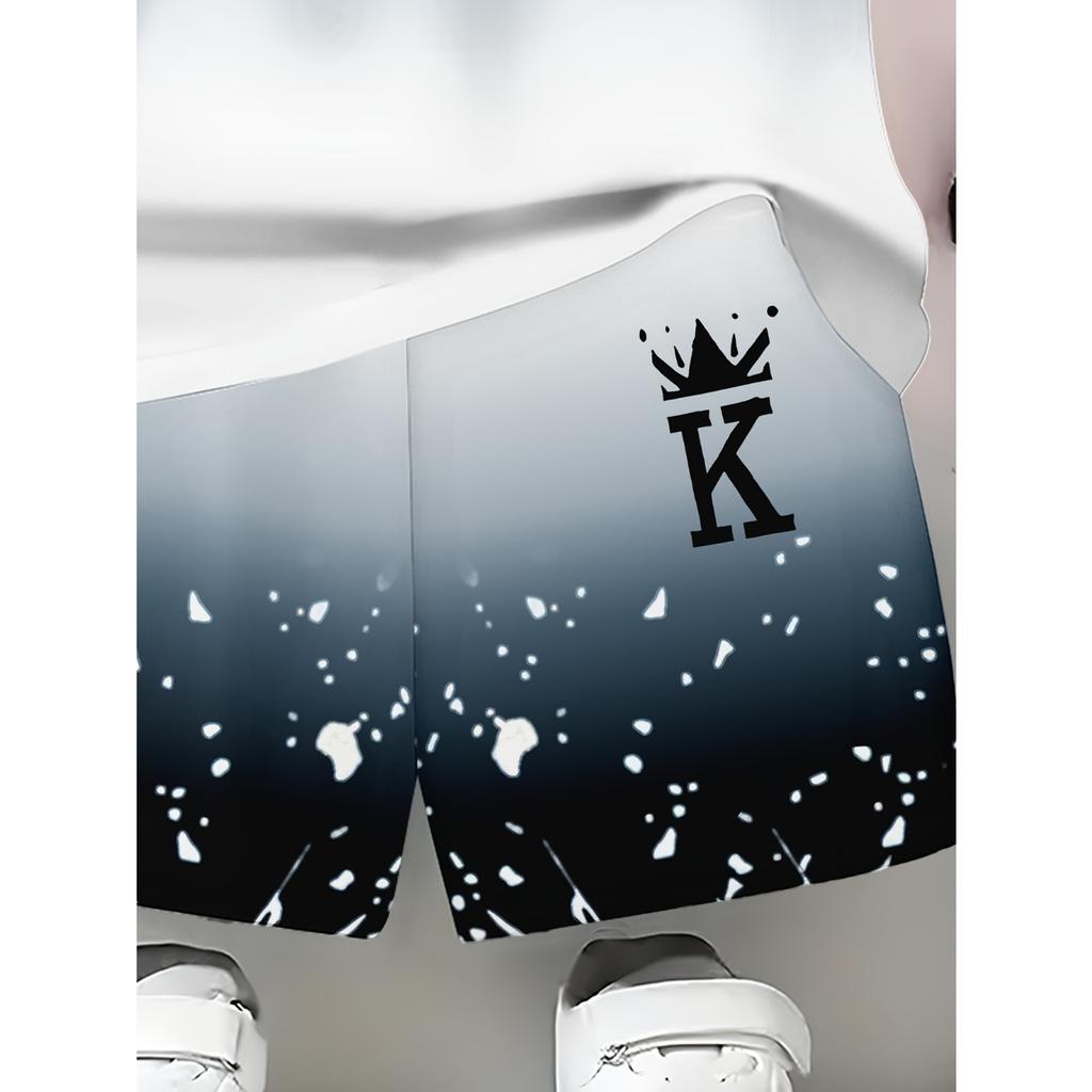 Boy Summer Thin Short-sleeved Shorts Suit Simple and Fashionable Classic Pattern 3D Printed Polyester Casual Sports Outdoor Set