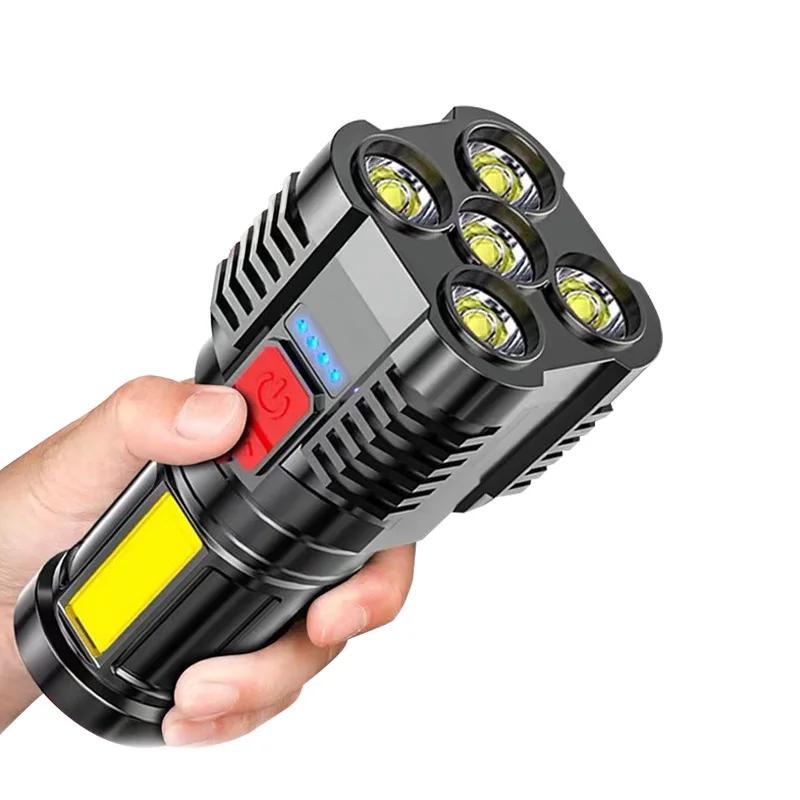 Baterka s vysokým světelným tokem, dobíjecí, výkonné taktické baterky, COB světlo, vodotěsná baterka IPX6 pro kempování, nouzové situace