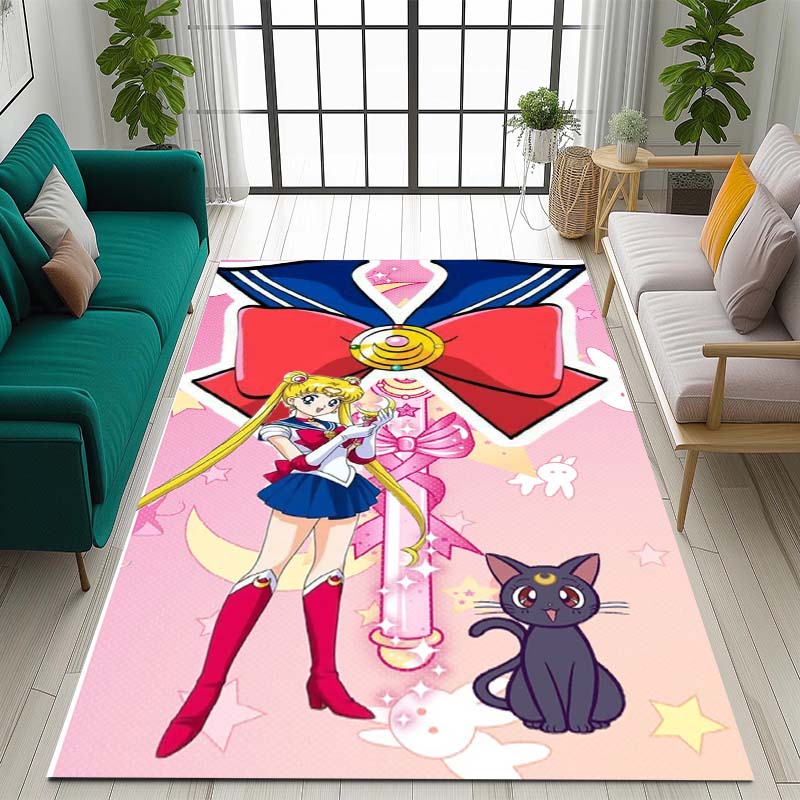 3DPretty Guardian Sailor Moon Pattern Rug, Non-slip Floor Mat, Suitable for Children's Playrooms, Bedrooms, Crawling Mats, Stain