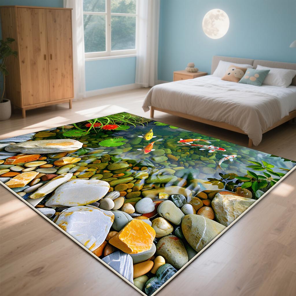 3D Stone Fish Pond Landscape Washable CARPET FOR LIVE ROOM Pastoral Style Large Room Rugs Decoration Home Large Rug Chair Mat
