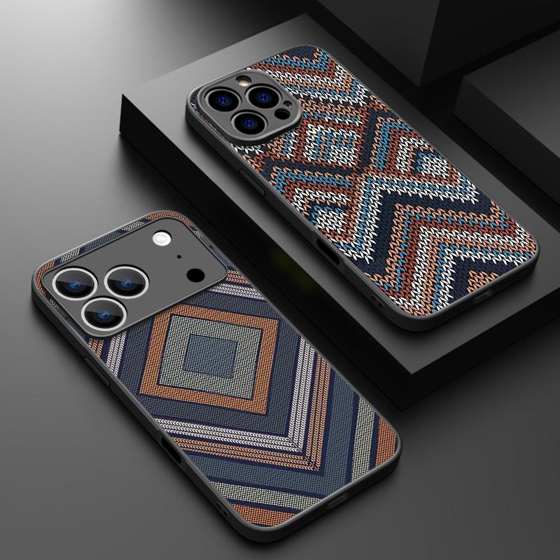 Geometric Cloth Texture Case For iPhone 17 Pro Max Case iPhone 16 Pro Max 15 14 13 16E 17E Magnetic For Magsafe Hybrid Matte Cover
