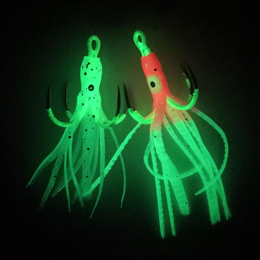 6PCS/Box Luminous Squid Quad Hook Without Barbs Sea Fishing Simulation Squid Bait Fishing Gear Accessories