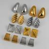 Vintage Stainless Steel Trapezoid Square Wing Geometric Stud Earrings for Women Gold Plated Striped Pleated Texture Jewelry