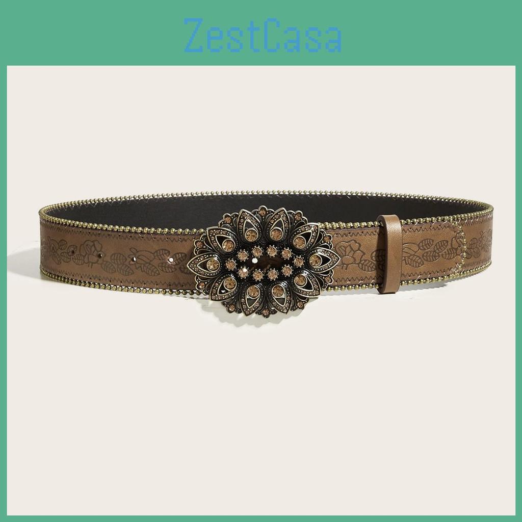 Retro Style Petal Leather Waist Belt Alloy Buckle Streetwear Decoration Look