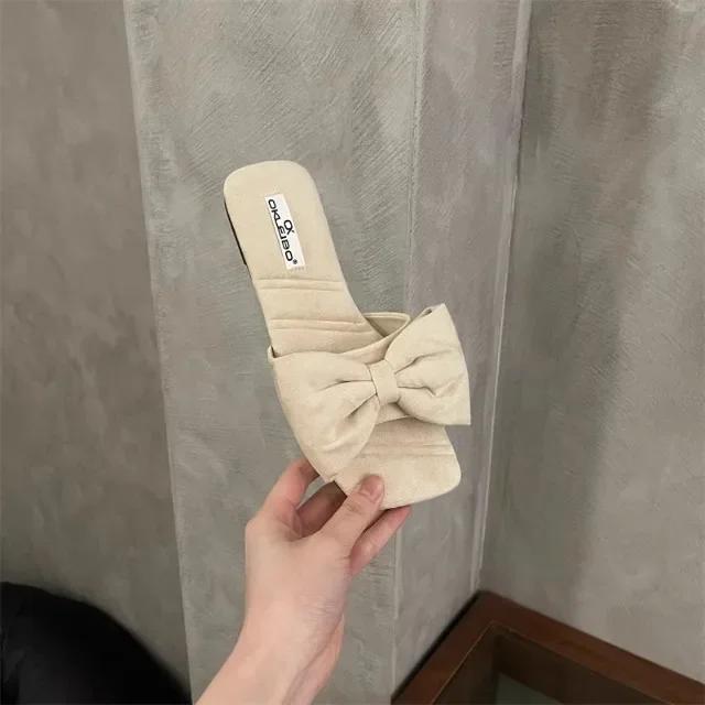 

Женские модные тапочки с квадратным носком и бабочкой на плоской подошве, женская обувь для отдыха на природе в корейском стиле, летние туфли Zapatillas De Mujer 35