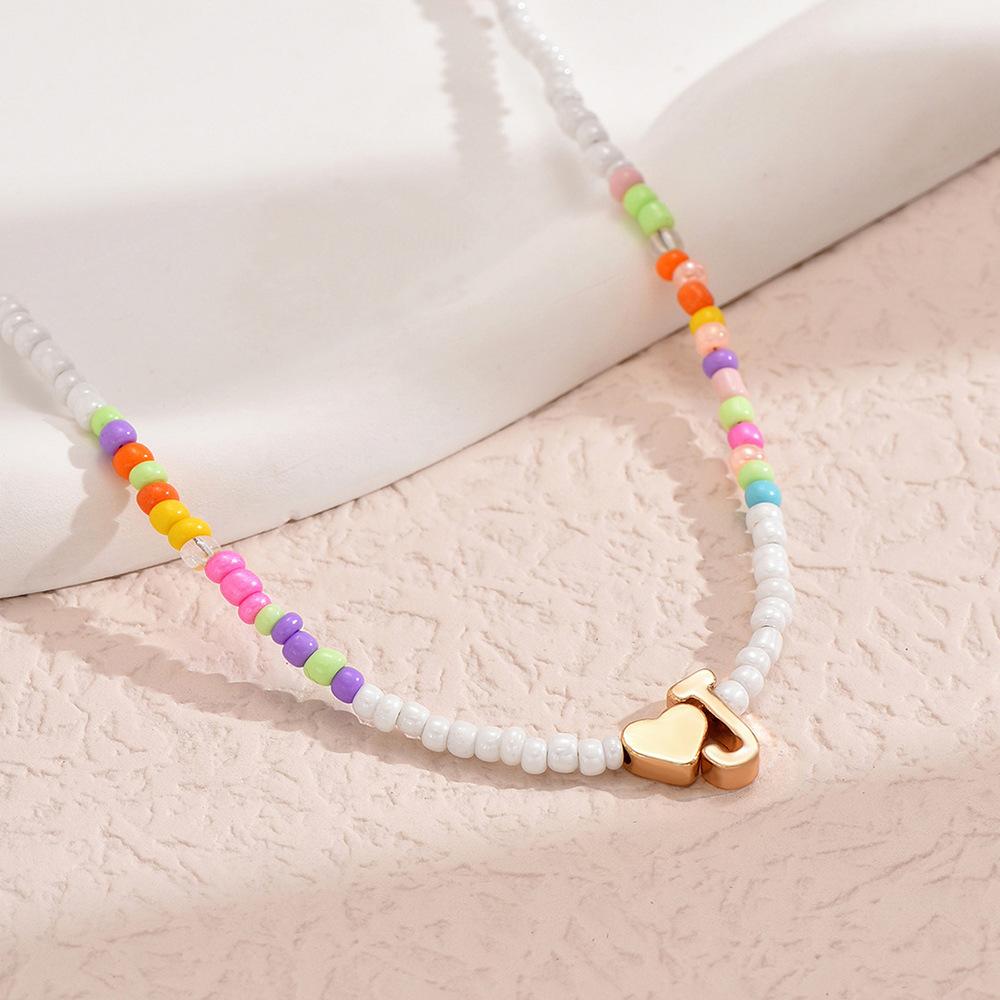 European and American Colored Rice Beads 26 Letter Beaded Necklace Creative Niche Neck Chain Collarbone Chain