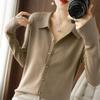 Women's Wool Cardigan with POLO Collar - Long Sleeve Sweater for Spring & Autumn