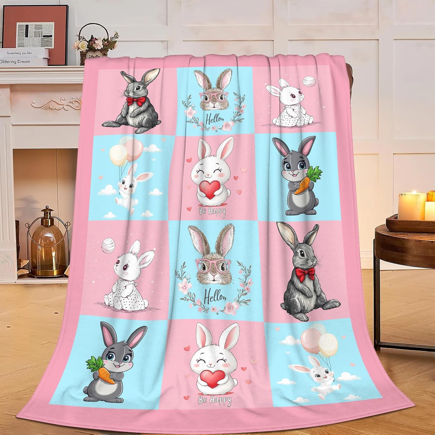 Плед с кроликом Милый флисовый плед с кроликом Пушистый плюшевый Супер мягкий Уютный теплый Декор с кроликом Постельное белье в детскую Комнатное животное Плед 75x100cm (30x40inch)