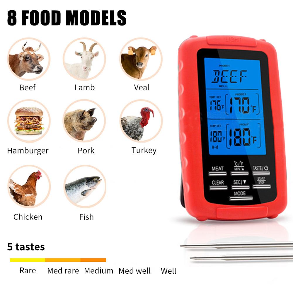 2PCS Wireless Meat Thermometer Food Barbecue Thermometer BBQ Grill Smoker Thermometer Cooking Oven Digital Thermometer