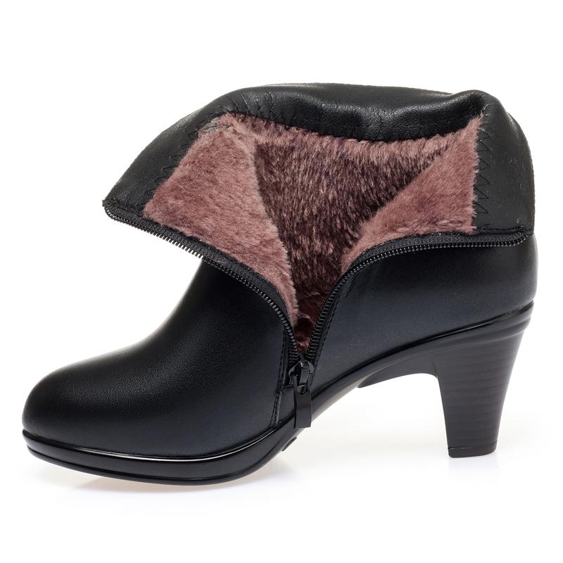 

Модные женские зимние ботинки AIYUQI 2025 Новые из натуральной кожи Платье Женские ботинки Модные на среднем каблуке Шерстяные Теплые Женские ботильоны 41