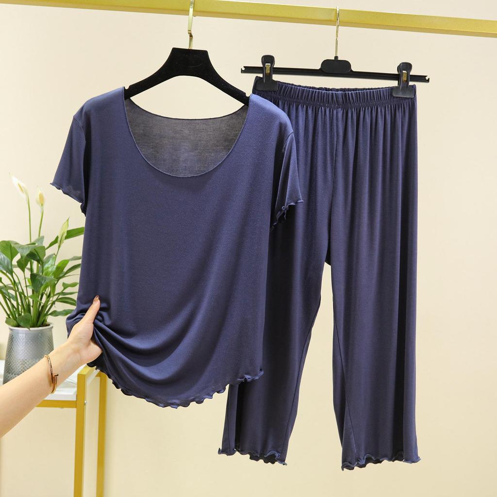 Modal-Pyjama-Set für Damen: Sommerliches Kurzarm-Top und kurze Hose, lockere Passform, große Größen, geeignet für den Außenbereich