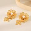 Women's Retro Flower and Pearl Dangle Earrings with Rhinestones