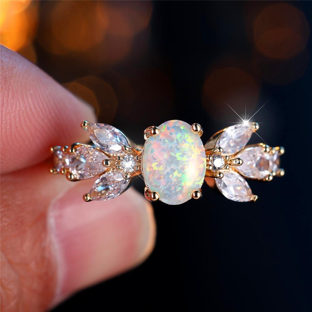 Trendy Crystal White Opal Zircon Stone Vintage Gold Color Wedding Bands Engagement Rings For Women Men Minimalist Jewelry