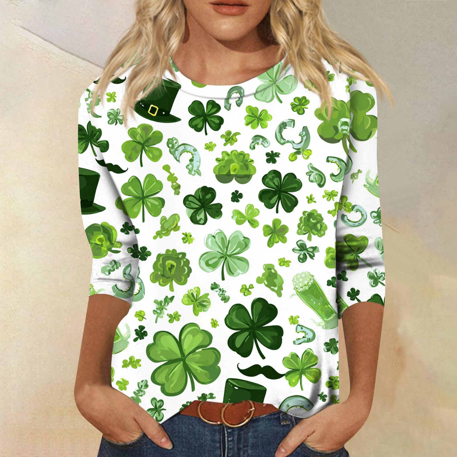 

Женский модный повседневный топ с рукавом три четверти и принтом, с круглым вырезом L зелёный