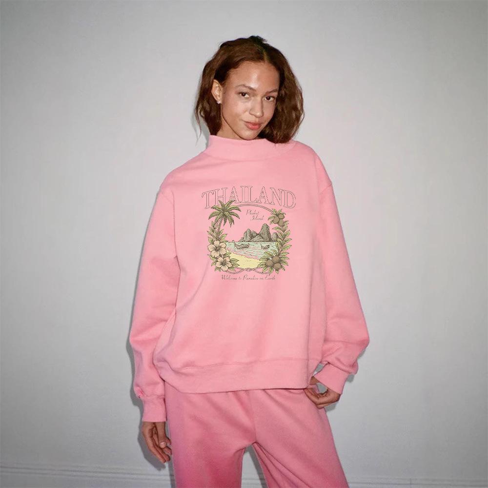Women's Casual Autumn Heavyweight Hoodie - Comfortable Loose Fit with Mid-High Neck and Long Sleeves, Trendy Cross-Border Style