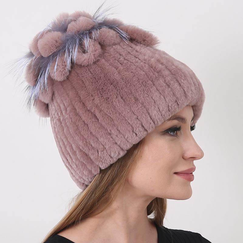 Ny vinter ekte kaninpels lue dame 100 % ekte ekte Rex kanin lue God elastisk strikket Rex kaninpels caps