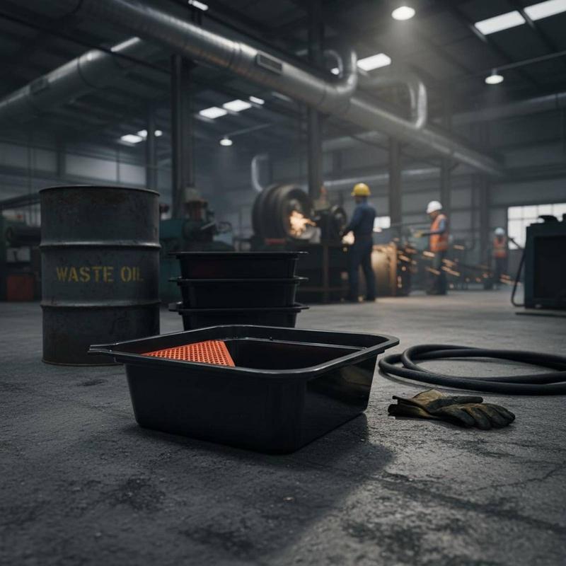 Oil Drain Pan Raised Edges Engine Oil Drain Pan Vehicle Maintenance Molded Finish Garage Equipment Wide Exposed Top for Workshop