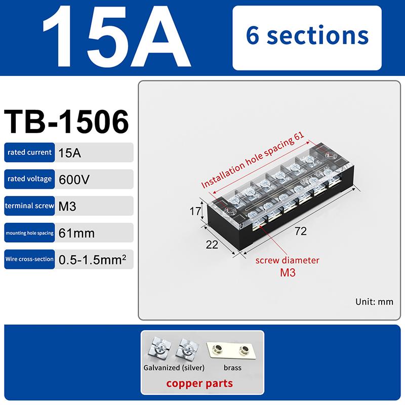 1Pcs Dual Row Barrier Screw Terminal Block Wire Connector 15A 600V For Tb Series 3 4 5 6 8 10 12 15 Positions Ways