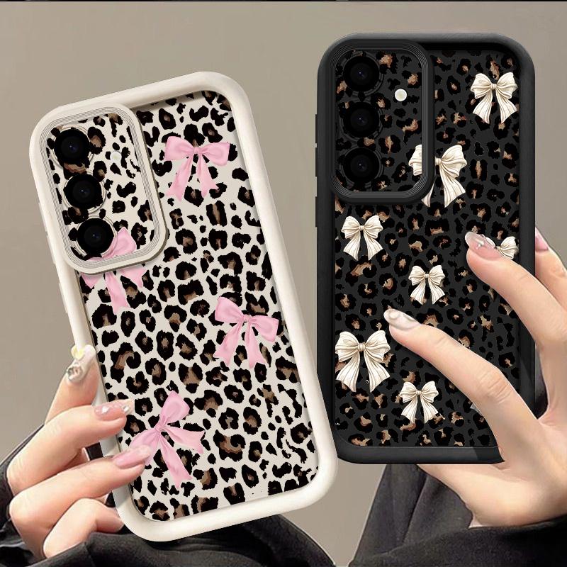 Bowknots Leopard Case For Samsung Galaxy A57 A37 A27 A17 5G A56 A36 A26 A16 A55 A54 S21 FE S22 S23 S24 Plus S25 S26 Ultra Shockproof Bumper Cover