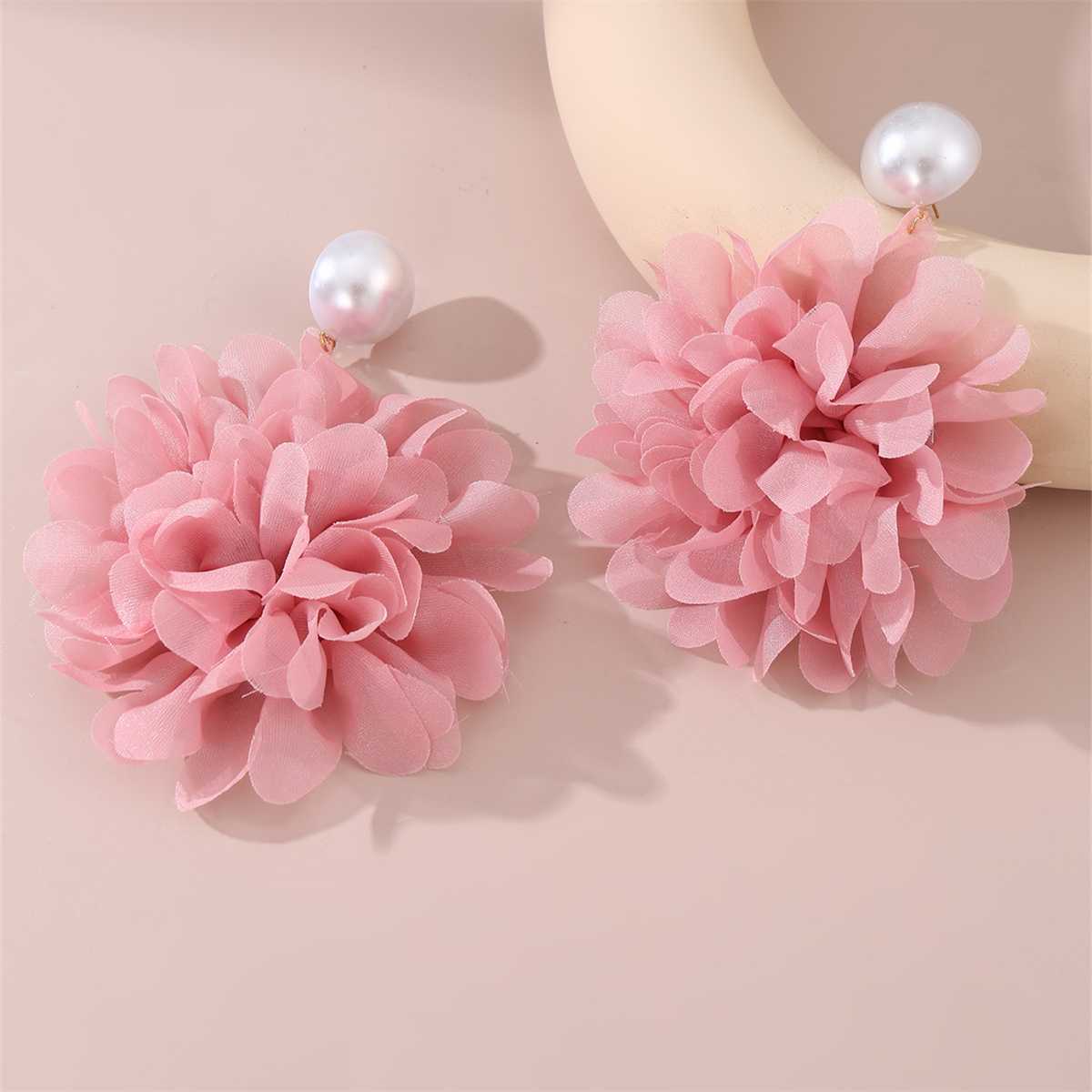 

Elegant Exaggerated Flower Dangle Earrings for Women Girls Party Wedding Jewelry Fashion Accessory розовый