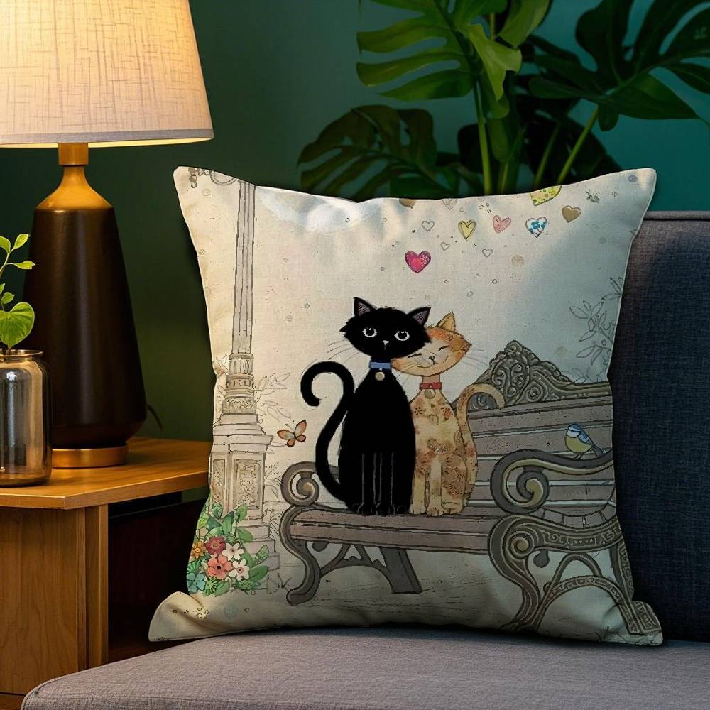Cartoon Little Black Cat Cute Pillow Case Home Double-sided Printing Short Plush Colorfast Microfiber Cushion Cover