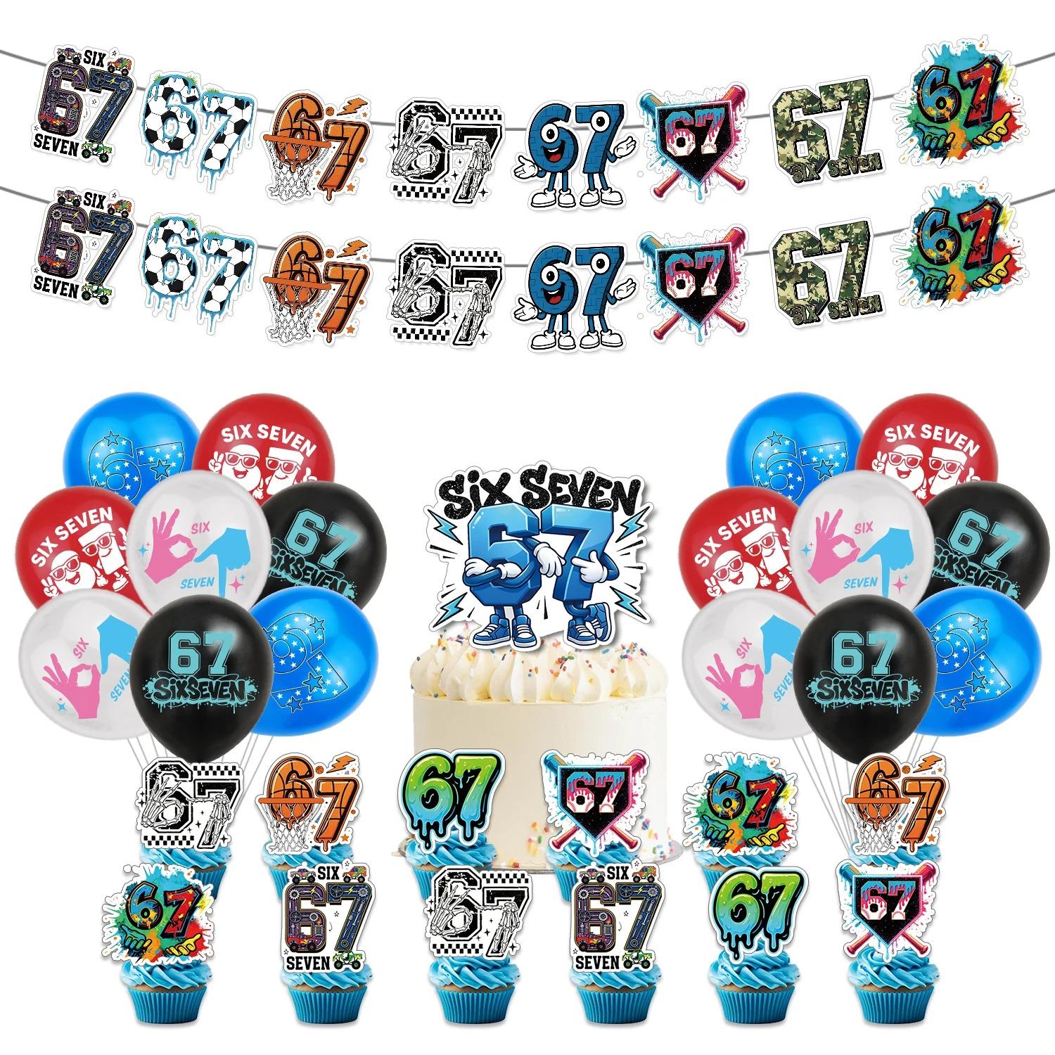 

Funny 67 Six Seven Party Decorations, 67 MemeThemed Party Decorations Set Includes Banner, Cake Topper, Cupcake Toppers, Ballon 12inch