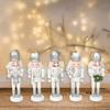 Pack of 5 Miniature Silver Nutcrackers Figurine Charm Accessories Wood Hanging Pendant Holiday Decoration Supplies