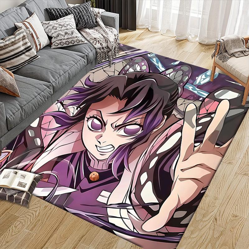 Shinobu Kocho Flannel Pattern Square Carpet,Area Rug,Carpet Rug for Living Room Bedroom Sofa Playroom Decor,Non-slip Floor Mat