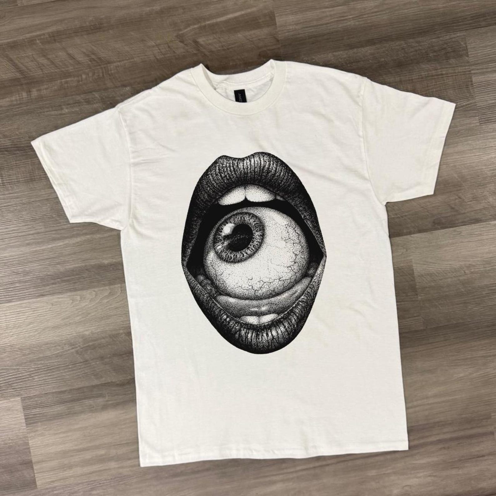 Eye graphic tee, Eye in Mouth Graphic Tee, Surreal Black & White Art Shirt, Glitch Art Graphic Tee, Distorted Face Shirt 3XL