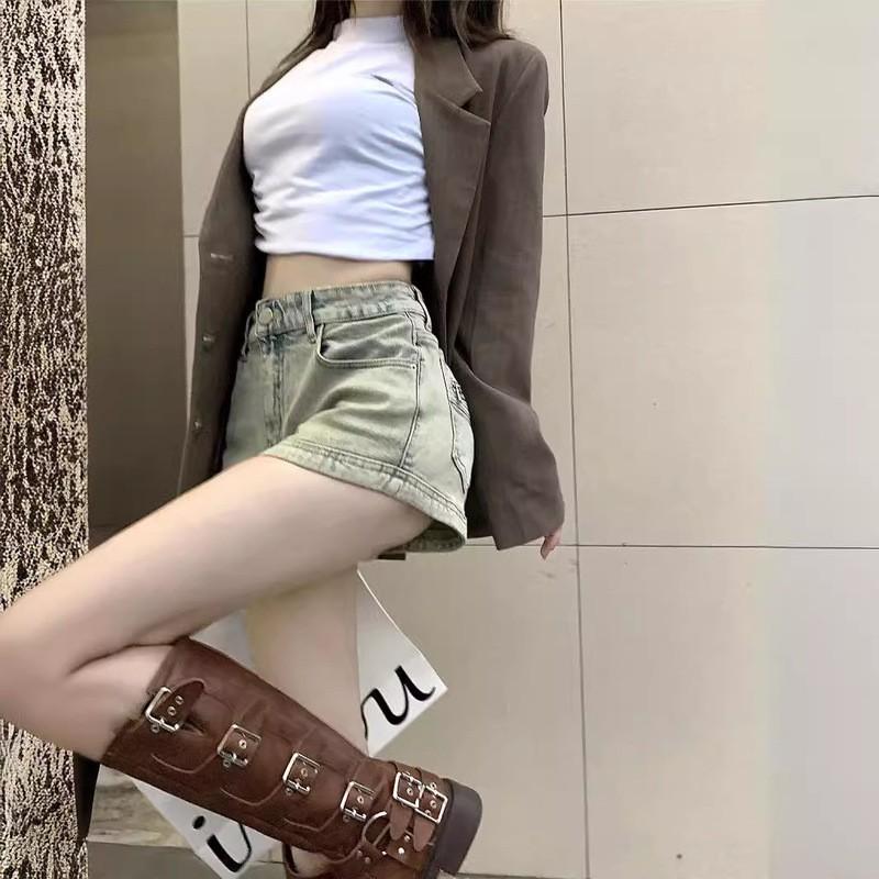 High Waist Denim Shorts Women 2025 A-Line Cropped Wide Leg Stretch Jeans Comfortable Retro Style