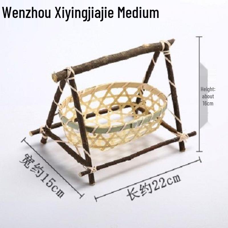 Bamboo Woven Storage Set: Includes Small Basket for Scallions, Ginger, Garlic, Winnowing Fan, Steamer, Fruit Plate, and Shelf.